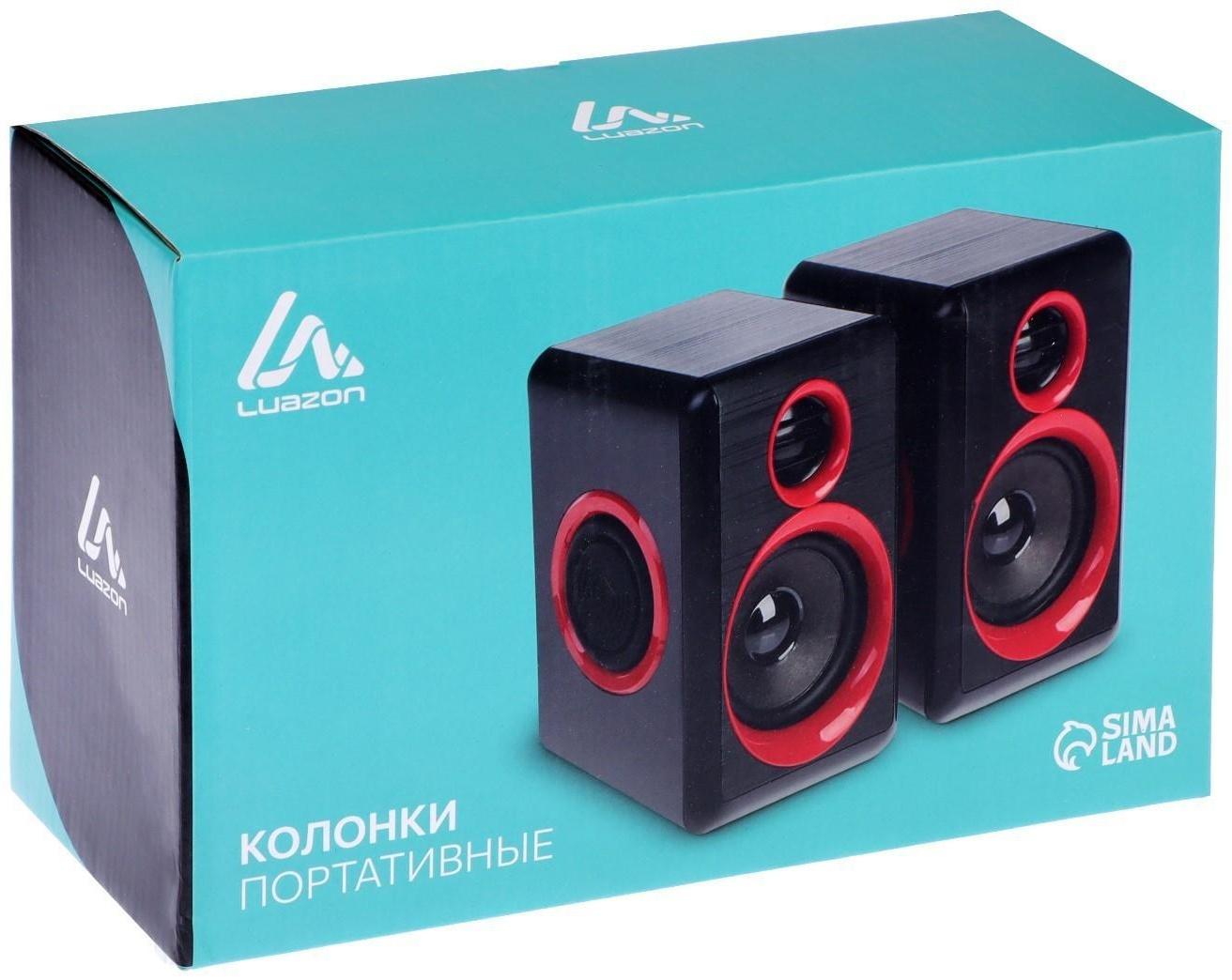 Компьютерные колонки 2.0 LuazON ES-02, Jack 3.5, USB, 0.9 м, черно-красные