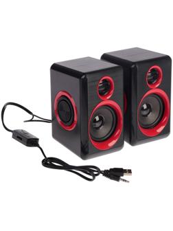 Компьютерные колонки 2.0 LuazON ES-02, Jack 3.5, USB, 0.9 м, черно-красные