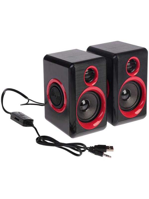 Компьютерные колонки 2.0 LuazON ES-02, Jack 3.5, USB, 0.9 м, черно-красные