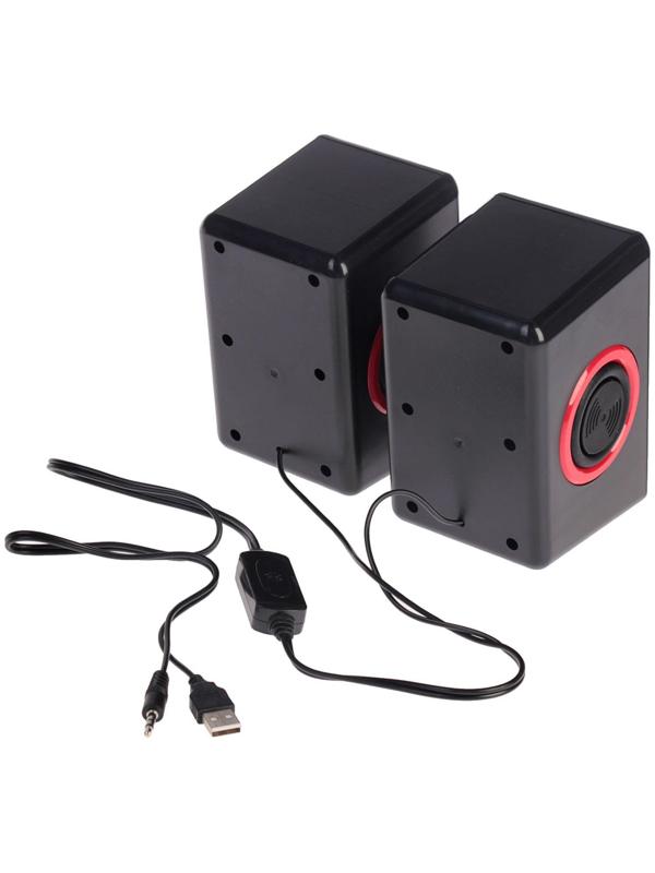 Компьютерные колонки 2.0 LuazON ES-02, Jack 3.5, USB, 0.9 м, черно-красные