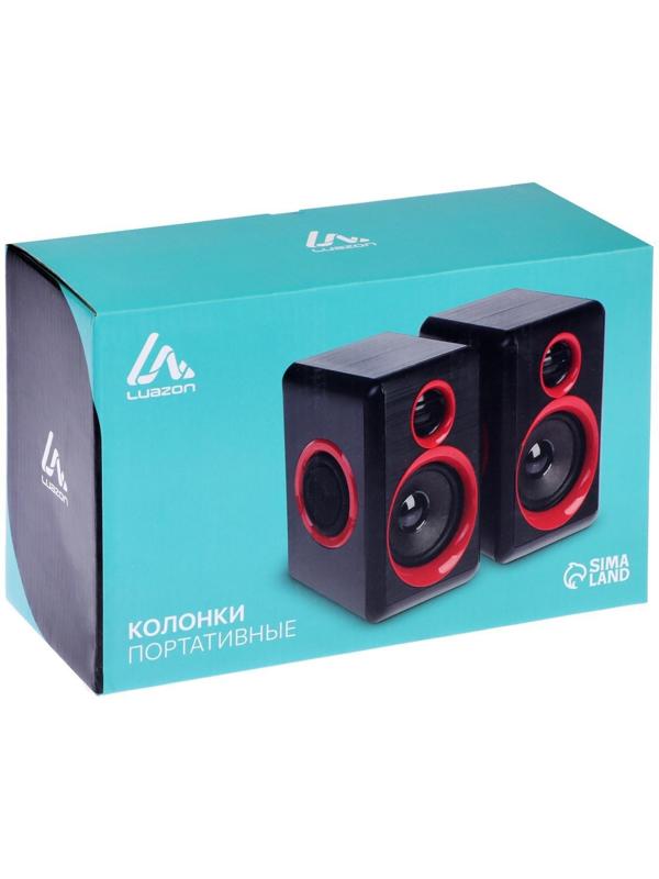 Компьютерные колонки 2.0 LuazON ES-02, Jack 3.5, USB, 0.9 м, черно-красные