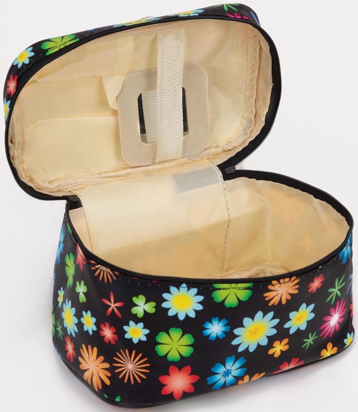 Косметичка на молнии, с зеркалом, цвет чёрный/разноцветный