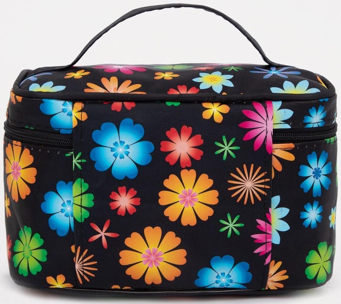 Косметичка на молнии, с зеркалом, цвет чёрный/разноцветный