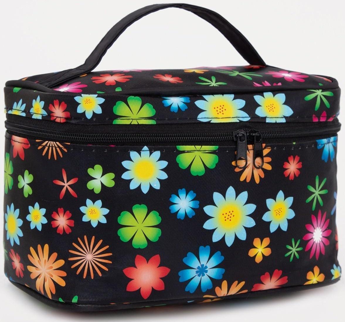 Косметичка на молнии, с зеркалом, цвет чёрный/разноцветный