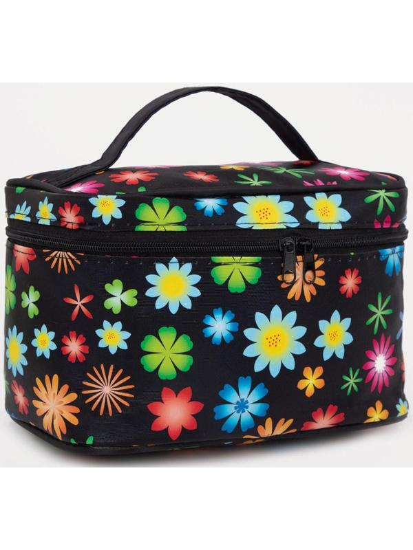Косметичка на молнии, с зеркалом, цвет чёрный/разноцветный