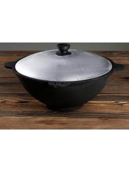 Казан чугунный, 4,5 л, плоское дно, алюминиевая крышка