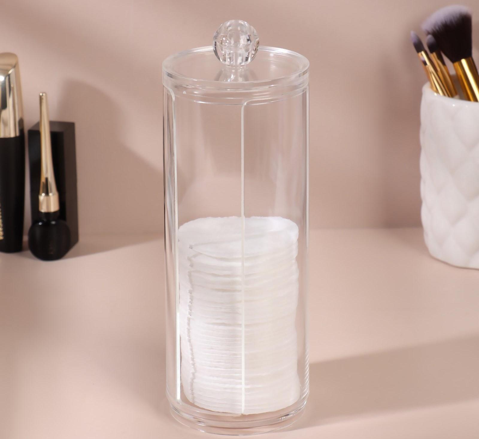 Органайзер для хранения ватных дисков, с крышкой, d 7 × 20 см, в картонной коробке, цвет прозрачный