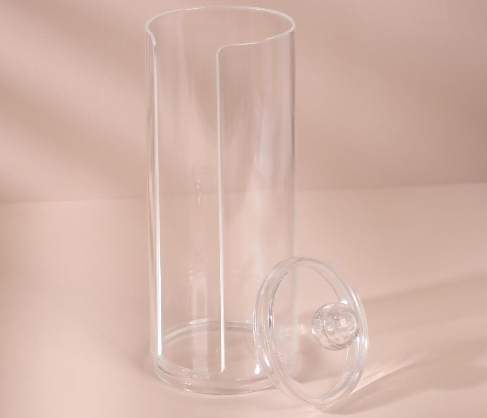 Органайзер для хранения ватных дисков, с крышкой, d 7 × 20 см, в картонной коробке, цвет прозрачный