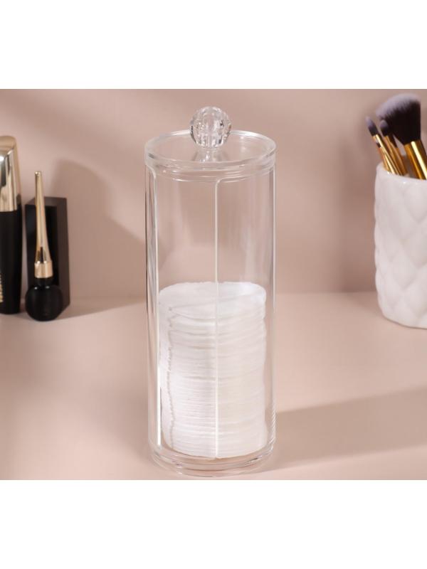 Органайзер для хранения ватных дисков, с крышкой, d 7 × 20 см, в картонной коробке, цвет прозрачный