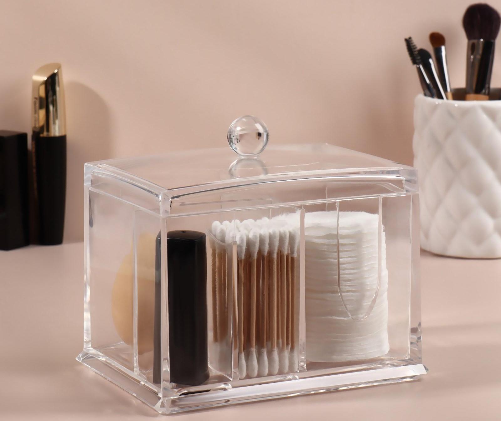 Контейнер для маникюрных/косметических принадлежностей, 3 секции, 13 × 14 × 11 см, цвет прозрачный