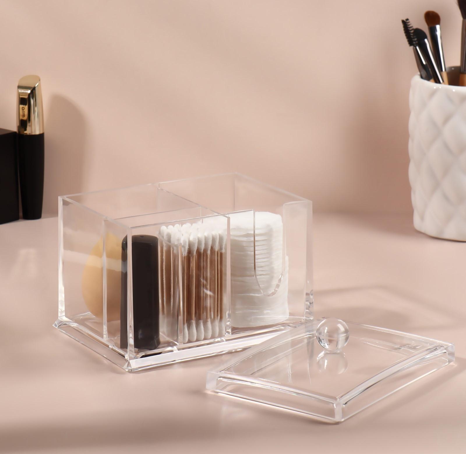 Контейнер для маникюрных/косметических принадлежностей, 3 секции, 13 × 14 × 11 см, цвет прозрачный