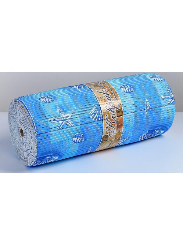 Коврик для ванной комнаты «Ракушки», 0,65×15 м, ПВХ, цвет голубой