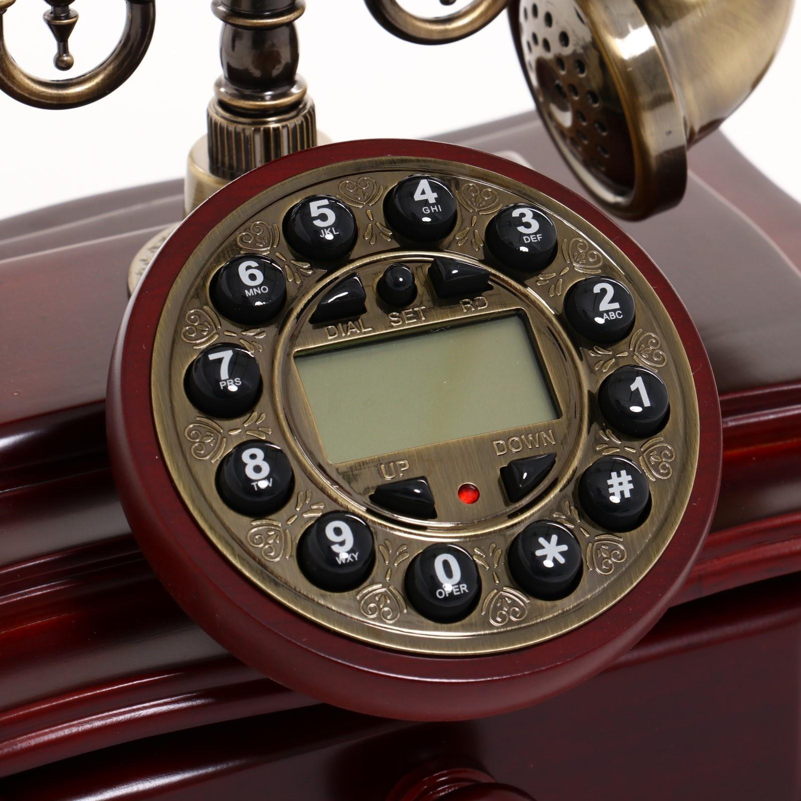 Ретро-телефон с выдвижным ящиком, темное дерево, 16х23х25 см