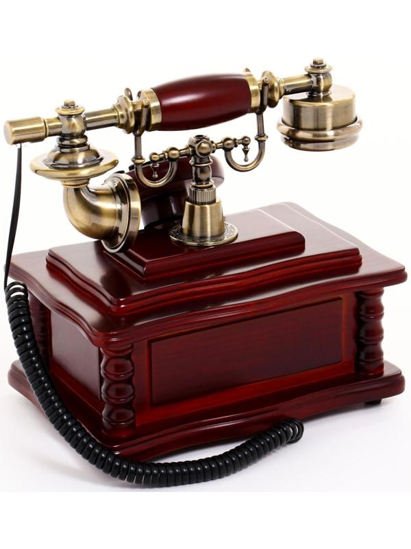 Ретро-телефон с выдвижным ящиком, темное дерево, 16х23х25 см