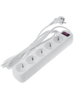 Сетевой фильтр Smartbuy, 5 розеток, 3 м, 10 А, 2200 Вт, с з/к, с выкл., белый