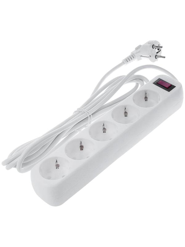 Сетевой фильтр Smartbuy, 5 розеток, 3 м, 10 А, 2200 Вт, с з/к, с выкл., белый