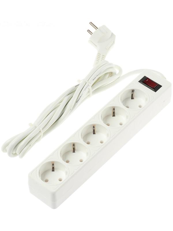 Сетевой фильтр Smartbuy, 5 розеток, 3 м, 10 А, 2200 Вт, с з/к, с выкл., белый