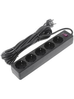 Сетевой фильтр Smartbuy One, 5 розеток, 5 м, 10 А, 2200 Вт, с з/к, черный