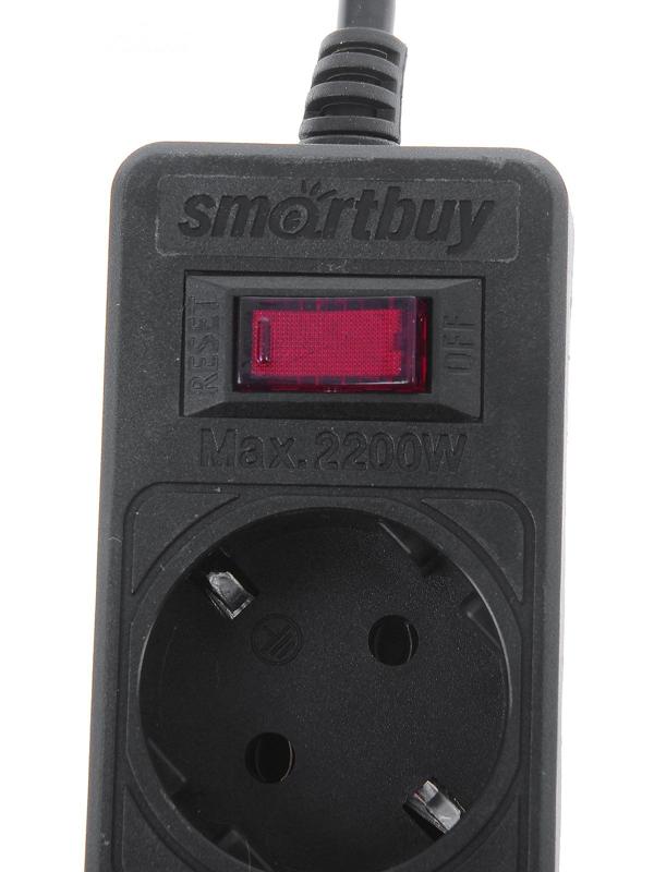 Сетевой фильтр Smartbuy One, 5 розеток, 5 м, 10 А, 2200 Вт, с з/к, черный