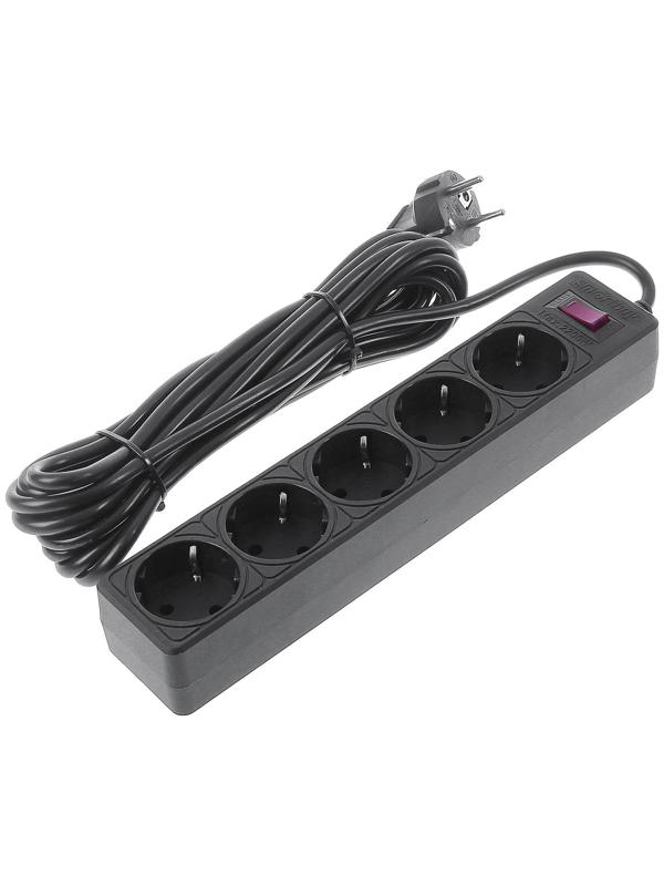 Сетевой фильтр Smartbuy One, 5 розеток, 5 м, 10 А, 2200 Вт, с з/к, черный