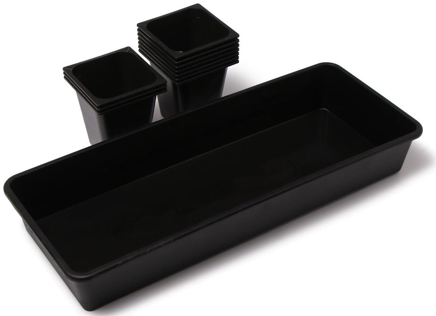 Набор для рассады: стаканы по 1 л (10 шт.), поддон 61 × 23 см, чёрный