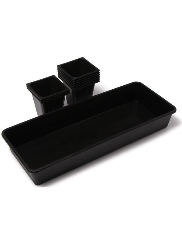 Набор для рассады: стаканы по 1 л (10 шт.), поддон 61 × 23 см, чёрный