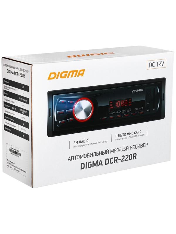 Автомагнитола Digma DCR-220R 1DIN, 4 x 45 Вт, USB, SD, AUX