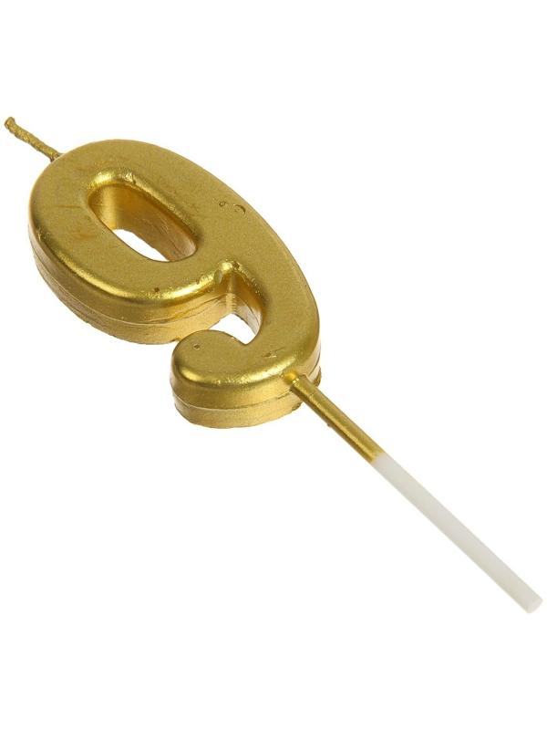 Свеча в торт на шпажке, цифра 9, золотой, 4.5х2.5 см