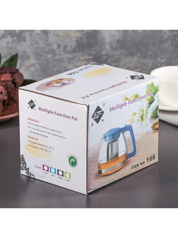 Чайник стеклянный заварочный «Душевность», 1 л, с металлическим ситом, цвет МИКС