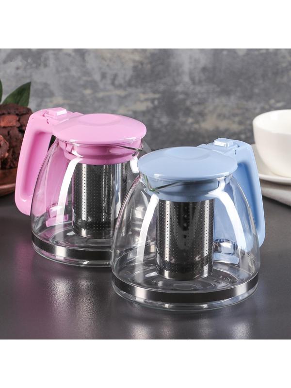 Чайник стеклянный заварочный «Душевность», 1 л, с металлическим ситом, цвет МИКС