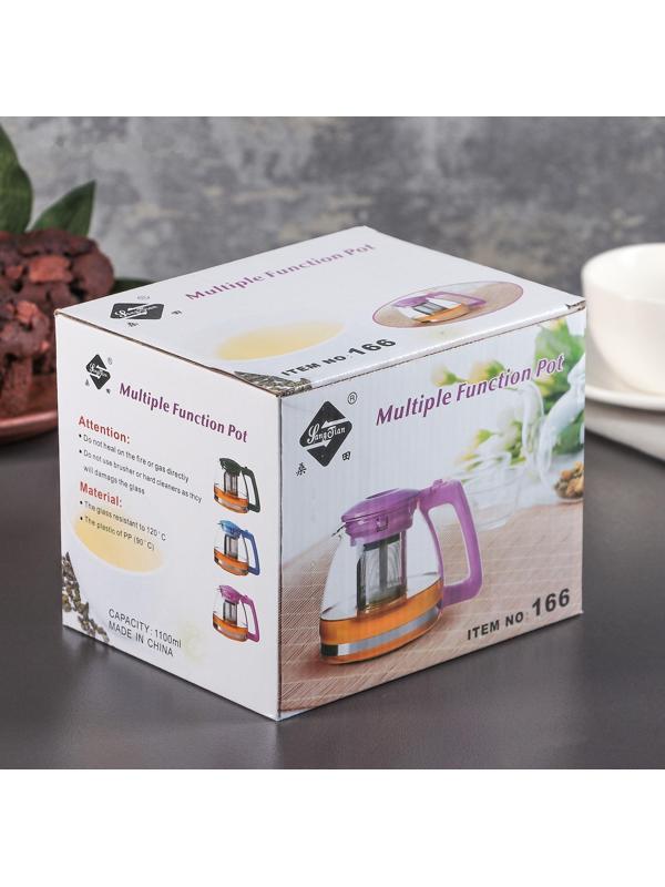 Чайник стеклянный заварочный «Душевность», 1 л, с металлическим ситом, цвет МИКС