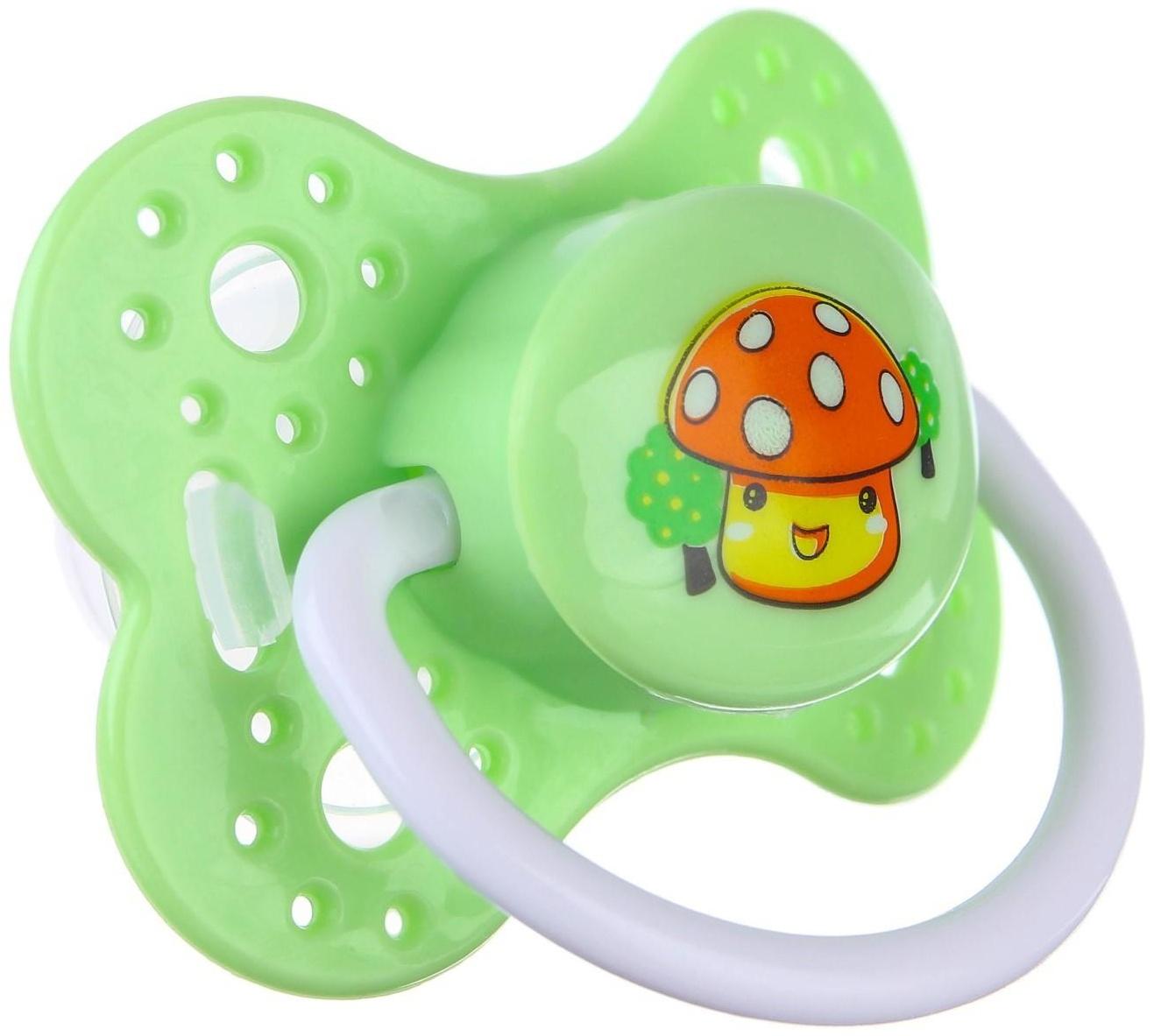 Соска - пустышка ортодонтическая, силикон, «Грибочек», с колпачком, +0мес., цвет зеленый