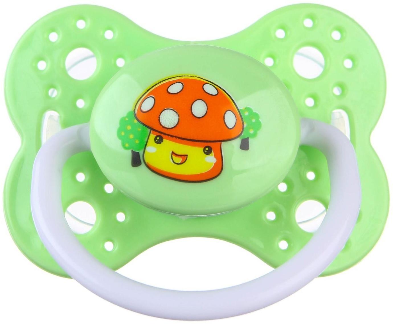 Соска - пустышка ортодонтическая, силикон, «Грибочек», с колпачком, +0мес., цвет зеленый