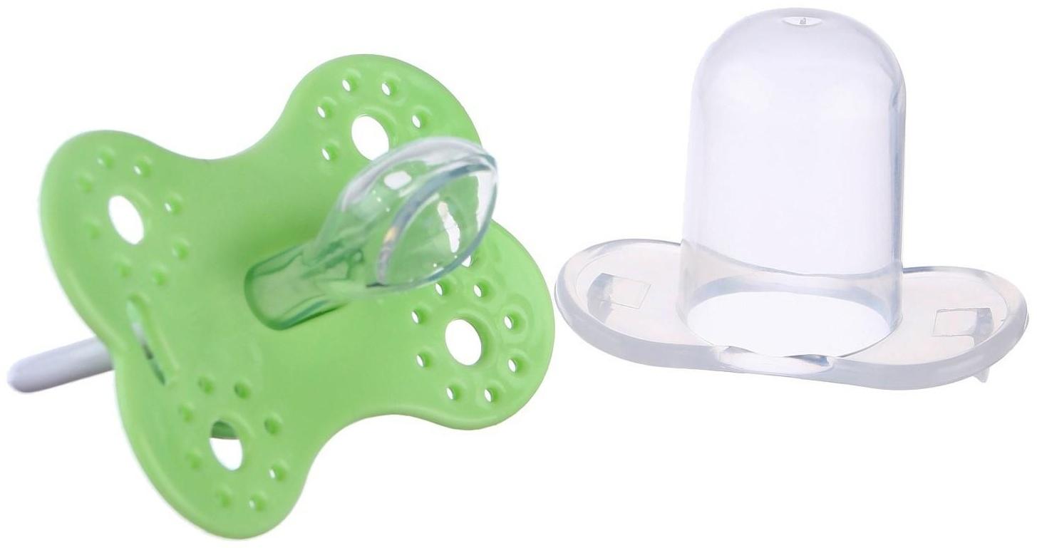 Соска - пустышка ортодонтическая, силикон, «Грибочек», с колпачком, +0мес., цвет зеленый