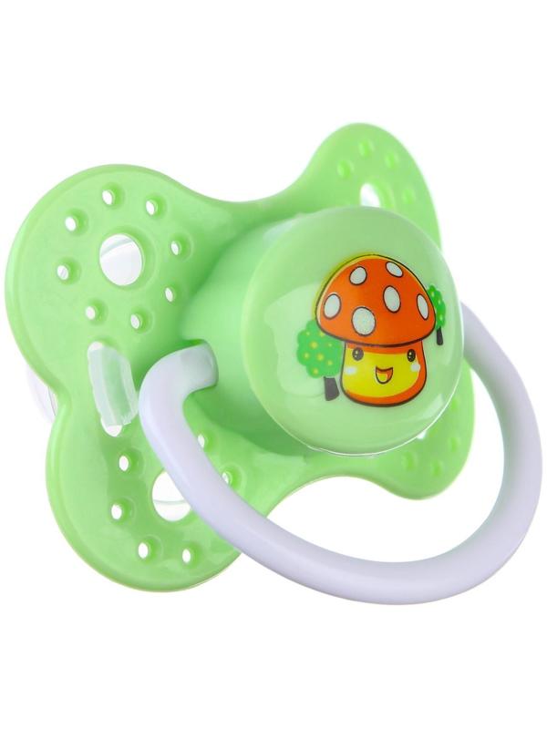 Соска - пустышка ортодонтическая, силикон, «Грибочек», с колпачком, +0мес., цвет зеленый