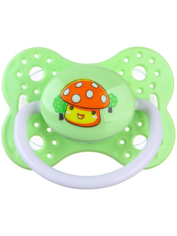 Соска - пустышка ортодонтическая, силикон, «Грибочек», с колпачком, +0мес., цвет зеленый