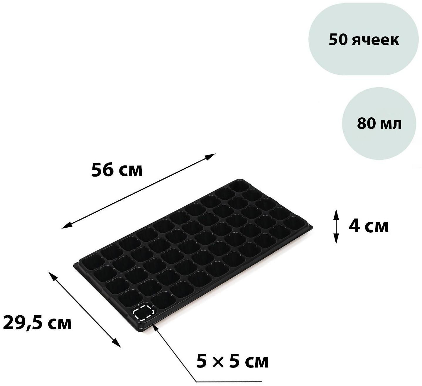 Кассета для рассады, 50 ячеек по 70 мл, чёрная, Greengo