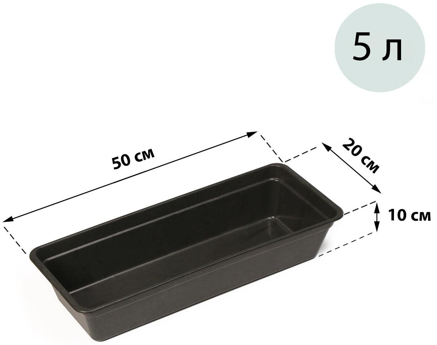Ящик для рассады, 50 × 20 × 10 см, 5 л, чёрный, «Урожай-3»