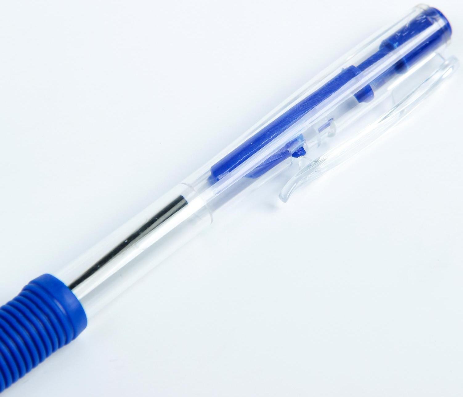 Ручка шариковая, автоматическая, 0.5 мм, стержень синий, корпус прозрачный с резиновым держателем