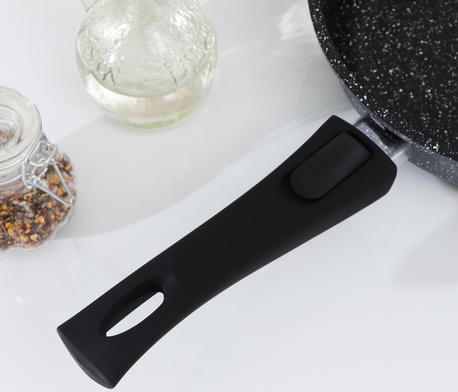 Сковорода Доляна «Элит», d=26 см, съёмная ручка, стеклянная крышка, антипригарное покрытие, цвет чёрный