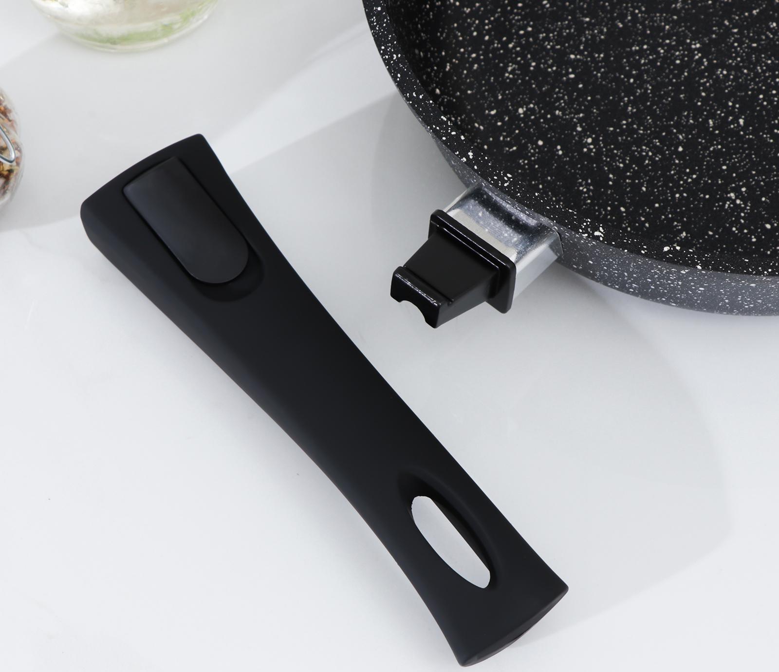 Сковорода Доляна «Элит», d=26 см, съёмная ручка, стеклянная крышка, антипригарное покрытие, цвет чёрный