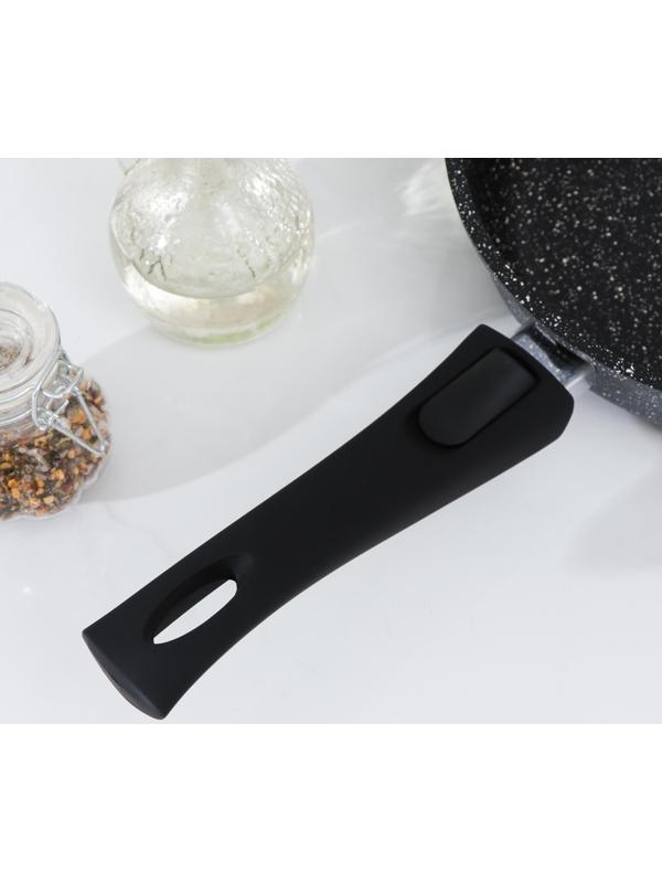 Сковорода Доляна «Элит», d=26 см, съёмная ручка, стеклянная крышка, антипригарное покрытие, цвет чёрный