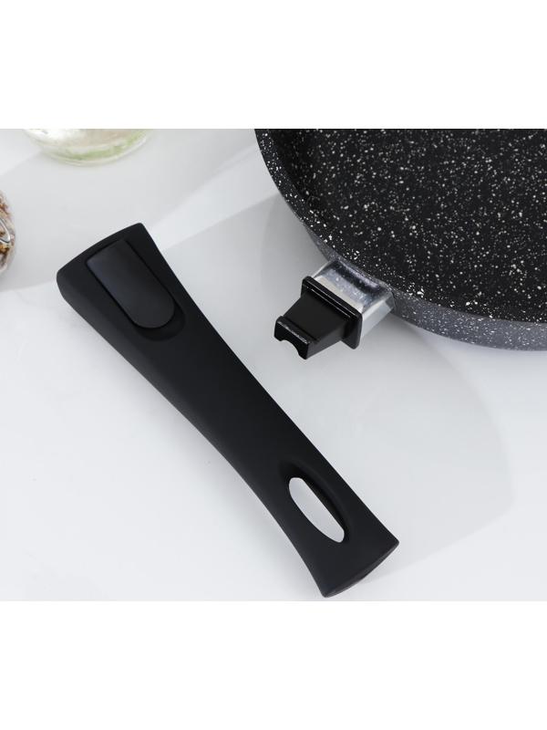 Сковорода Доляна «Элит», d=26 см, съёмная ручка, стеклянная крышка, антипригарное покрытие, цвет чёрный