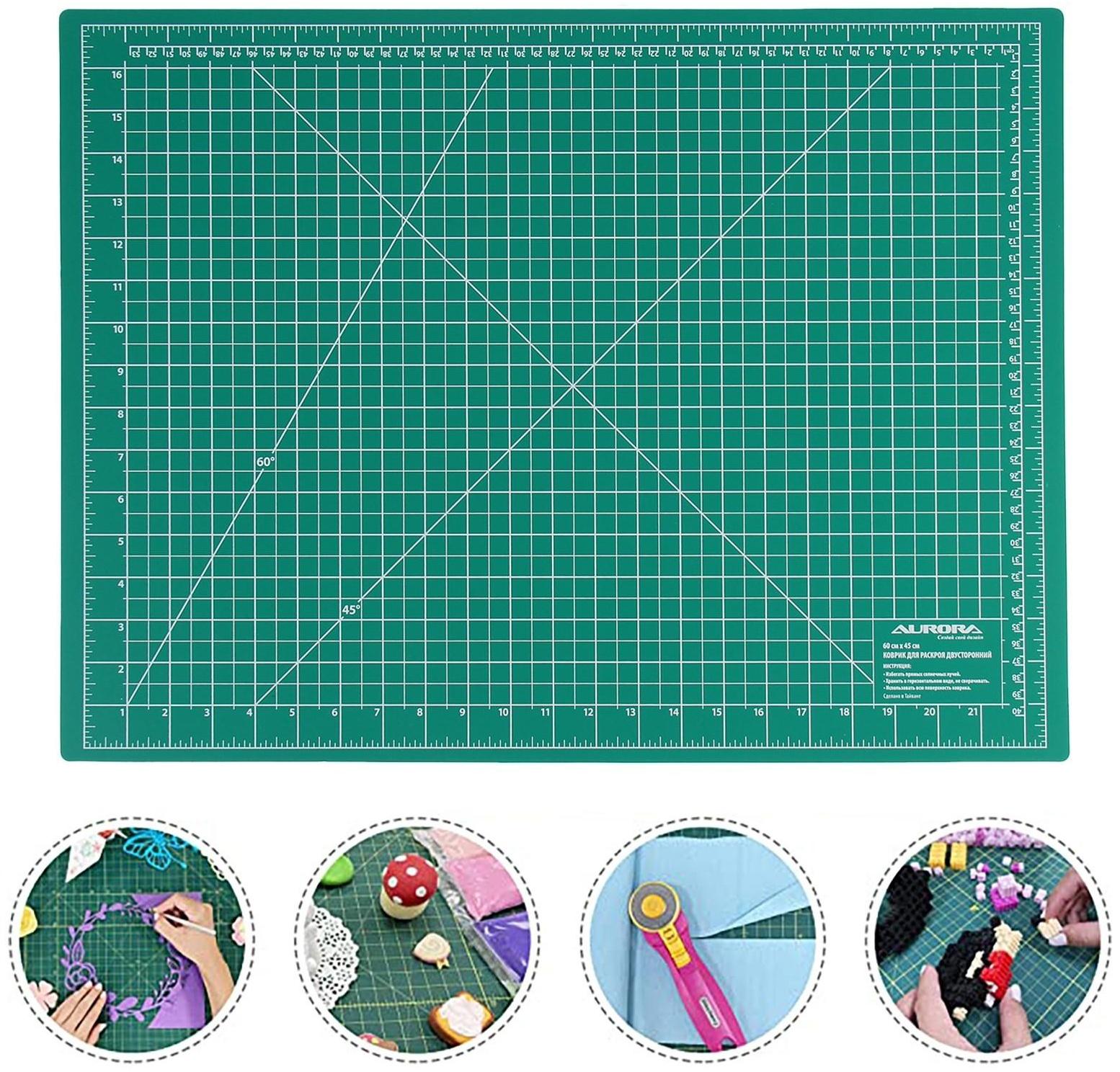 Мат для резки, двусторонний, 60 × 45 см, А2, цвет зелёный