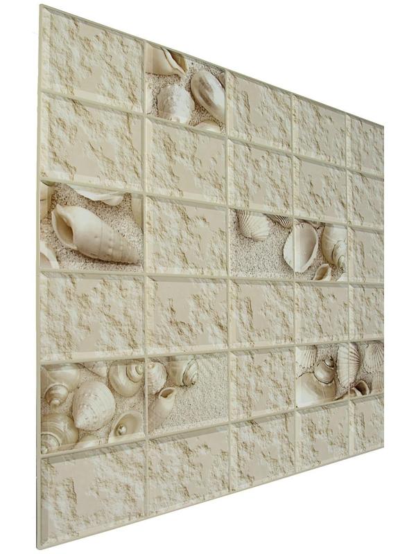 Панель ПВХ Граненый прямоугольник Белая ракушка 960х480 мм