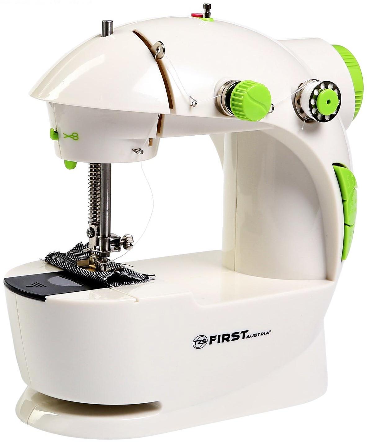 Швейная машинка FIRST FA-5700, 1 операция, полуавтомат, от батареек/сети, бело-зелёная