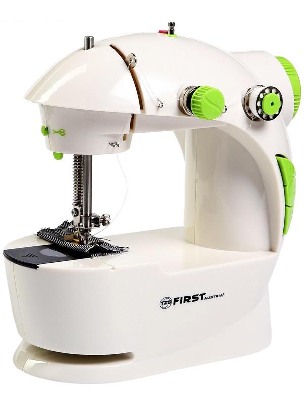 Швейная машинка FIRST FA-5700, 1 операция, полуавтомат, от батареек/сети, бело-зелёная