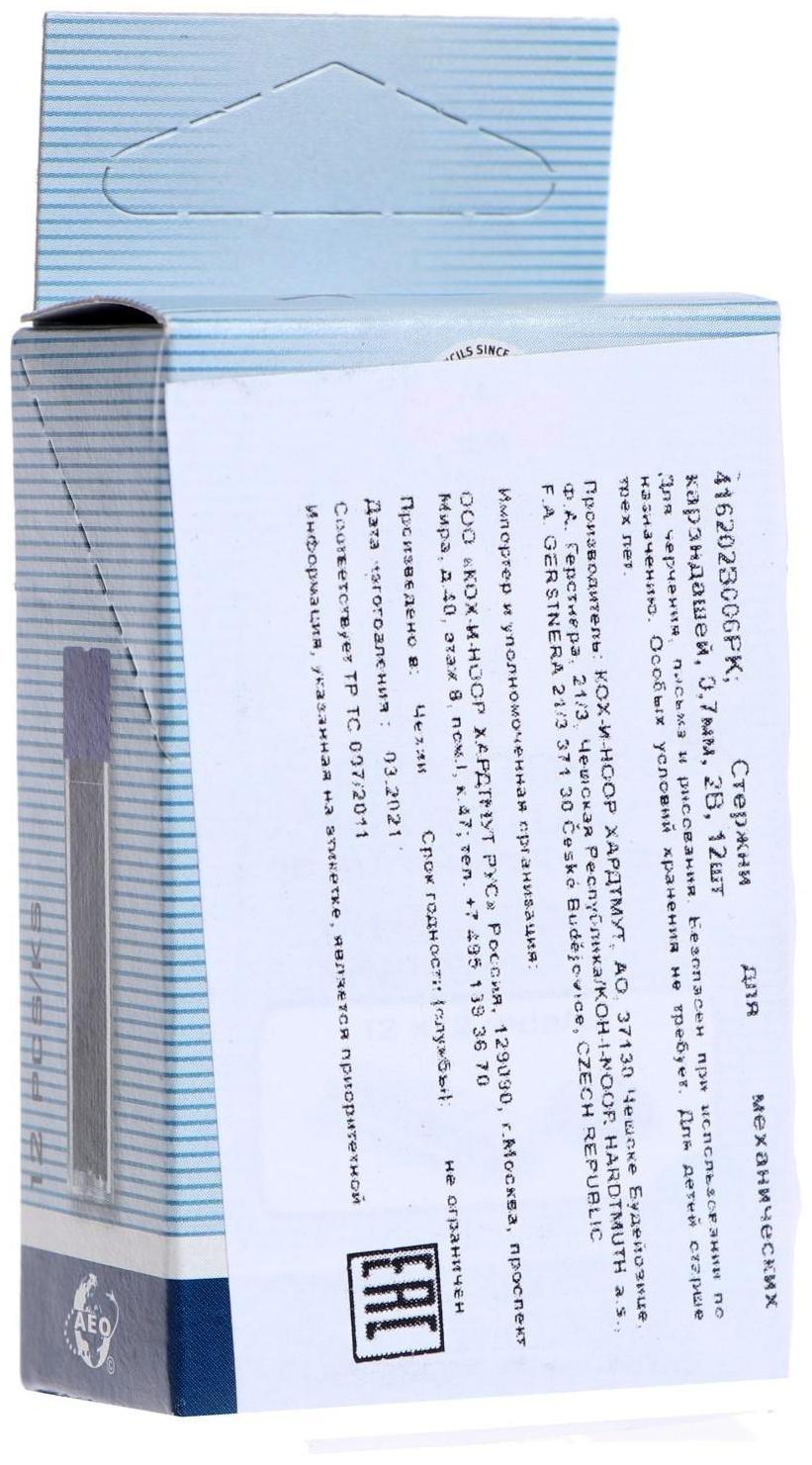 Грифели для механических карандашей 0.7 мм, Koh-I-Noor 4162 2B, 12 штук, в футляре