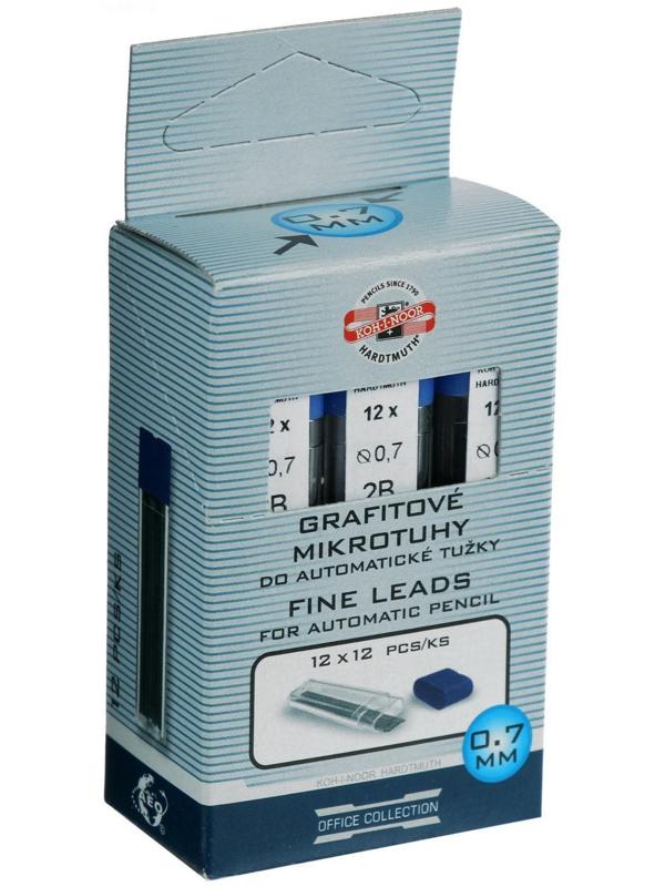 Грифели для механических карандашей 0.7 мм, Koh-I-Noor 4162 2B, 12 штук, в футляре
