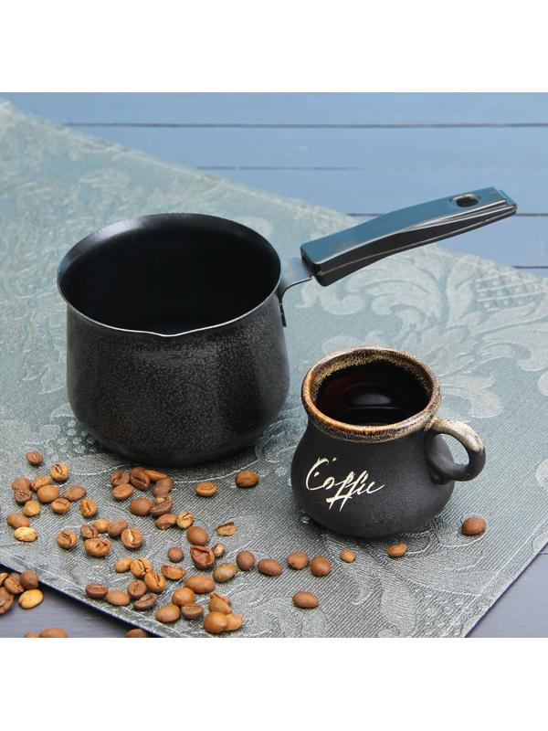 Турка «Мортен», 500 мл, 20×9,5×7,5 см, пластиковая ручка, антипригарное покрытие, цвет чёрный